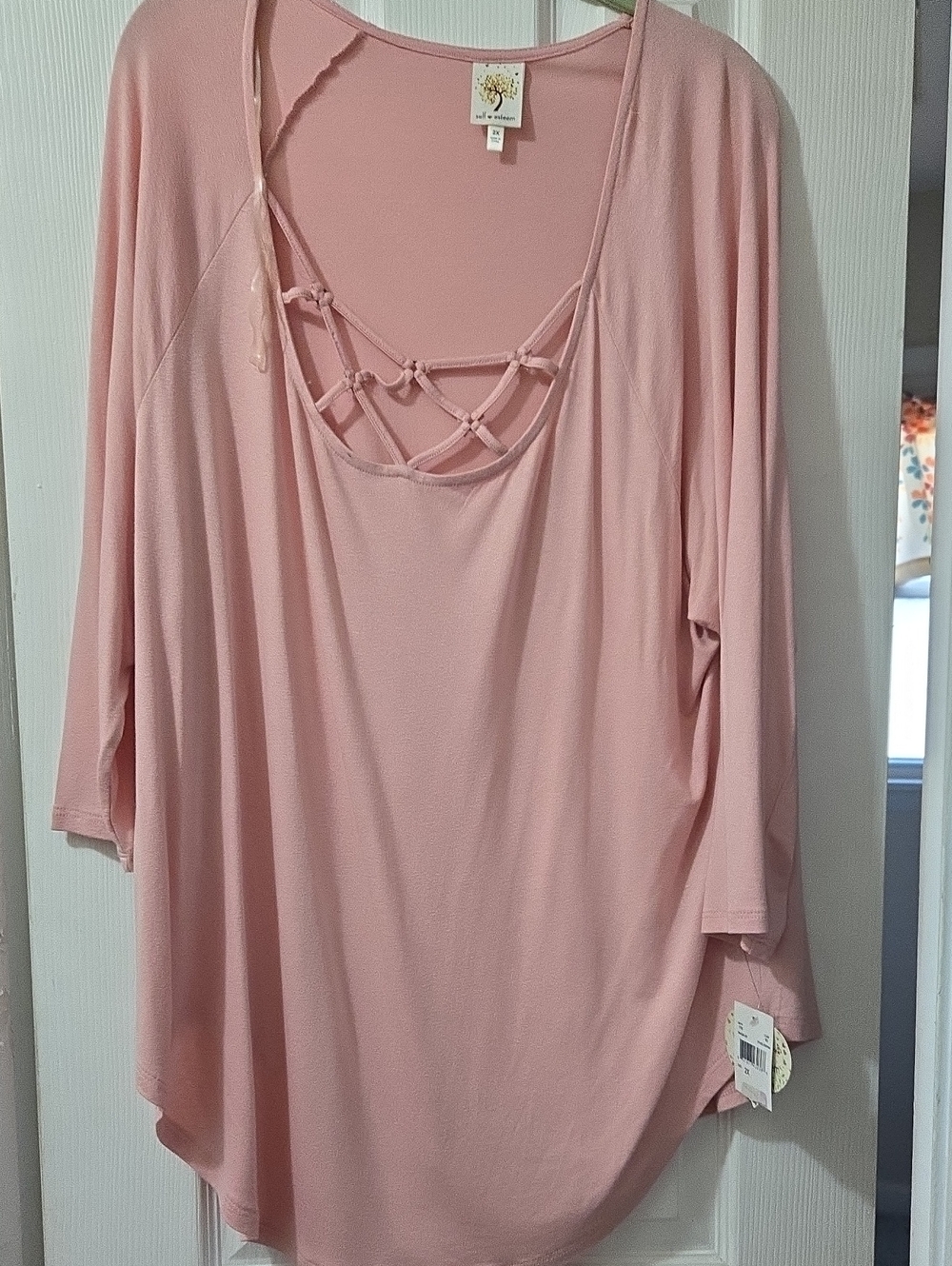 Self Esteem Light Pink Crisscross Front Tunic Top